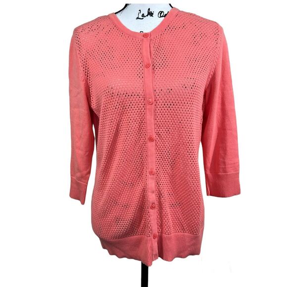Croft & Barrow Coral Cardigan Sweater Fishnet Sweater size M coastal chic - Picture 1 of 15